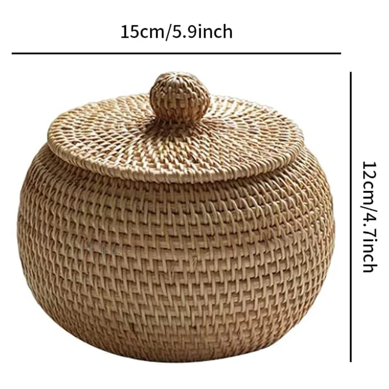 Wicker Storage Basket With Lid Round Fruit Basket Rattan Lightweight Hand-woven Storage Basket With lid For Fruits Vegetables