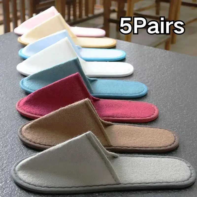 

5/1 пара белых нетканых тапочек унисекс, одноразовые домашние тапочки для путешествий, деловые домашние тапочки для отелей, нескользящие тапочки для гостей