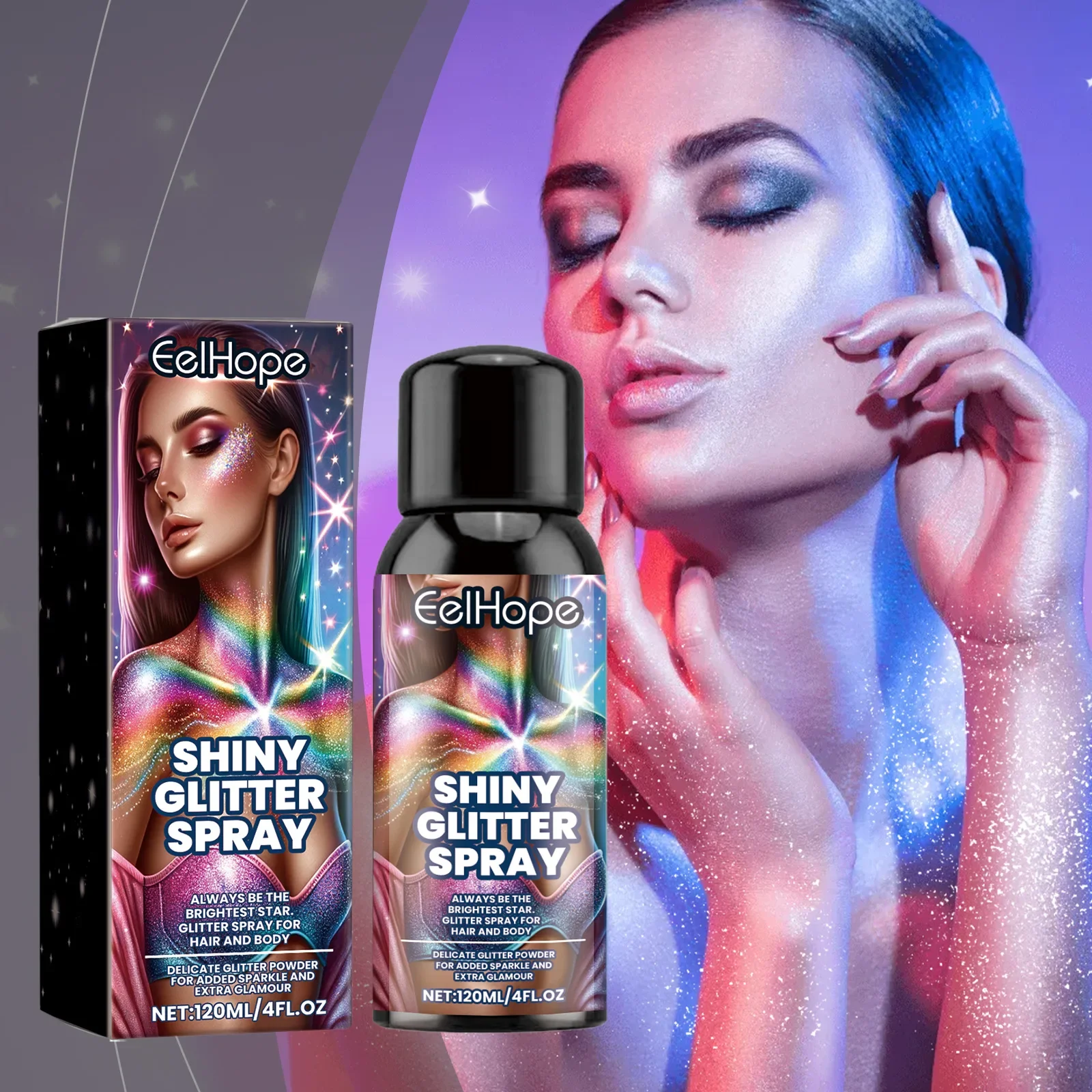 Stage Makeup Glitter Spray, Prom Festive Atmosphere Orgy Hair Body Highlight Glitter Spray Gentle Natural Lasting Glitter 120ml