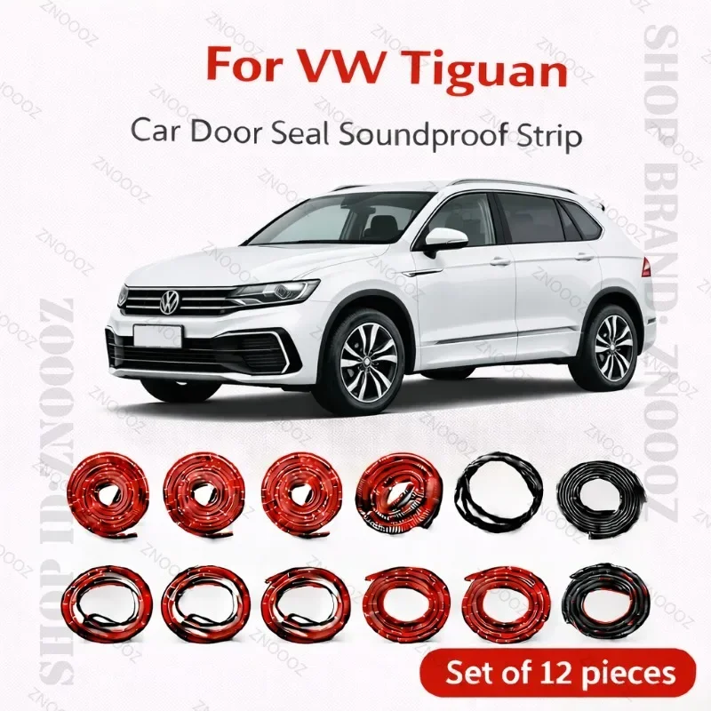 Car Door Seal Strip Rubber Double Layer Soundproof Dustproof Waterproof Door Weatherstrip 12PCS Set For VW Tiguan