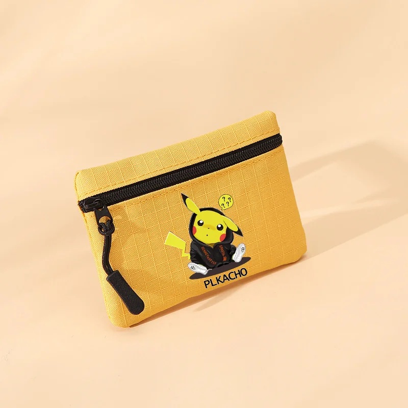 Pokemon Pikachu Ox Cloth Zipper Coin Purse Casual Card Wallet Small Item Bags Women Solid Color Waterproof Card Storage Bag Gift view 3