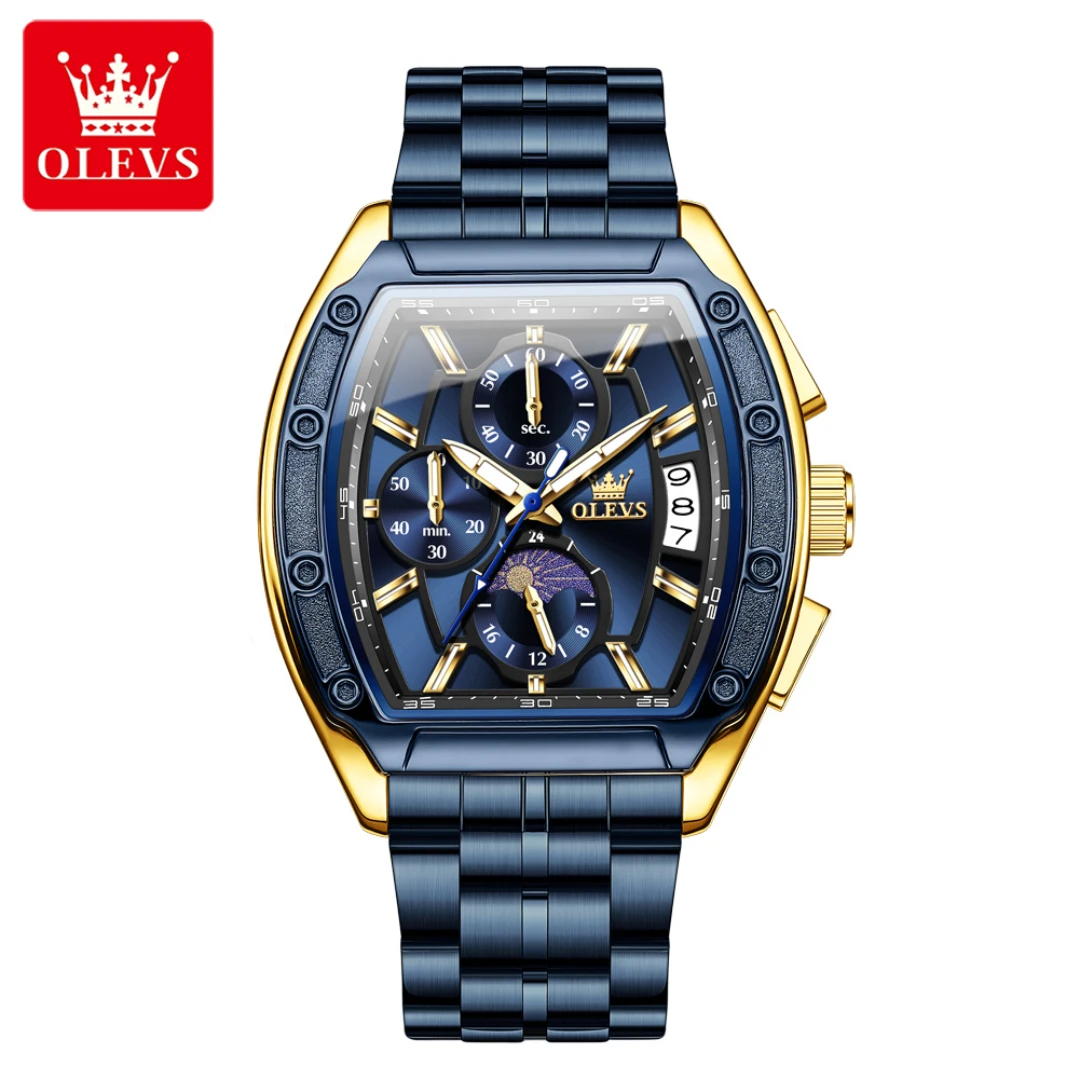 

OLEVS 3661, модные кварцевые часы, подарок, ремешок для часов из нержавеющей стали, наручные часы с бочковым циферблатом, светящийся маленький секундный календарь