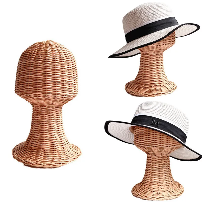 Rattan Mannequin Head Stand for Hat & Wig Display, Handmade Wicker Showcase, Stable Base, Unique Vine Woven Design & Durable