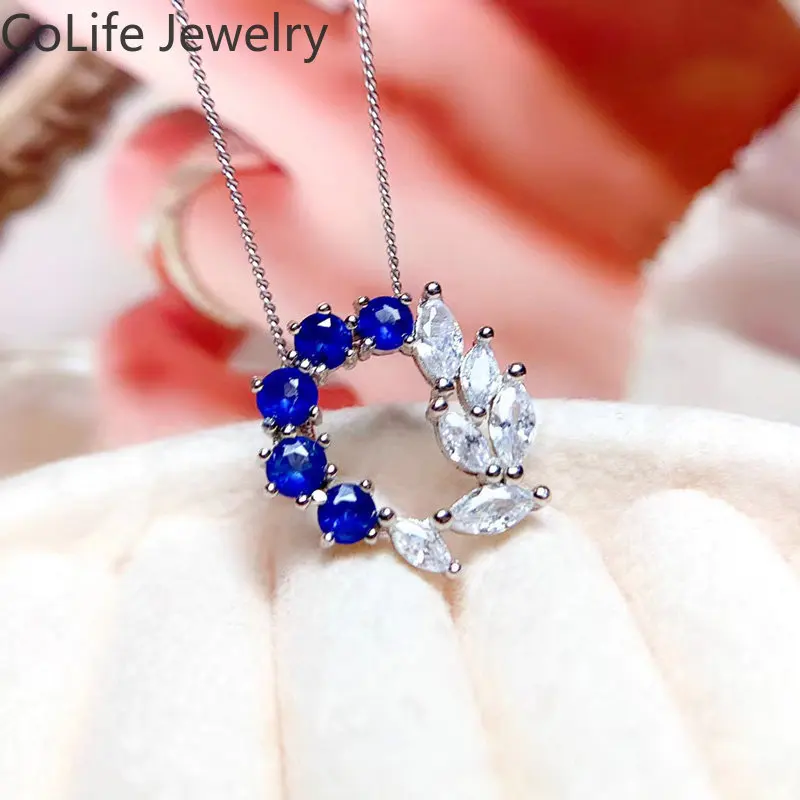 

Blue Sapphire Pendant with 3 Layers Gold Plating 3mm Total 0.5ct Natural Sapphire Necklace Pendant for Party Woman Gift