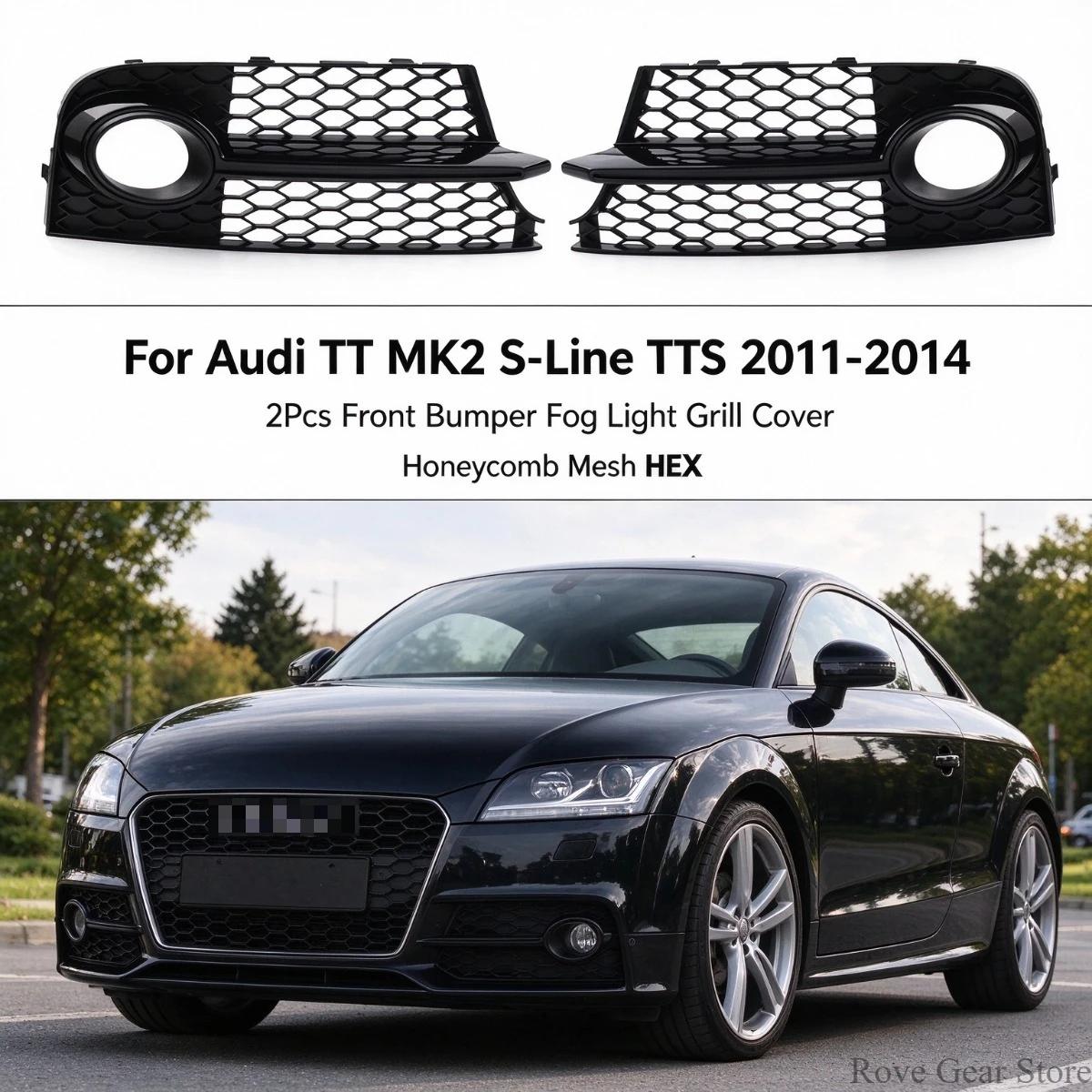 For Audi TT MK2 S-Line TTS 2011-2014 2Pcs Front Bumper Fog Light Grill Cover Honeycomb Mesh HEX Car Fog Lamp Racing Grille Tools