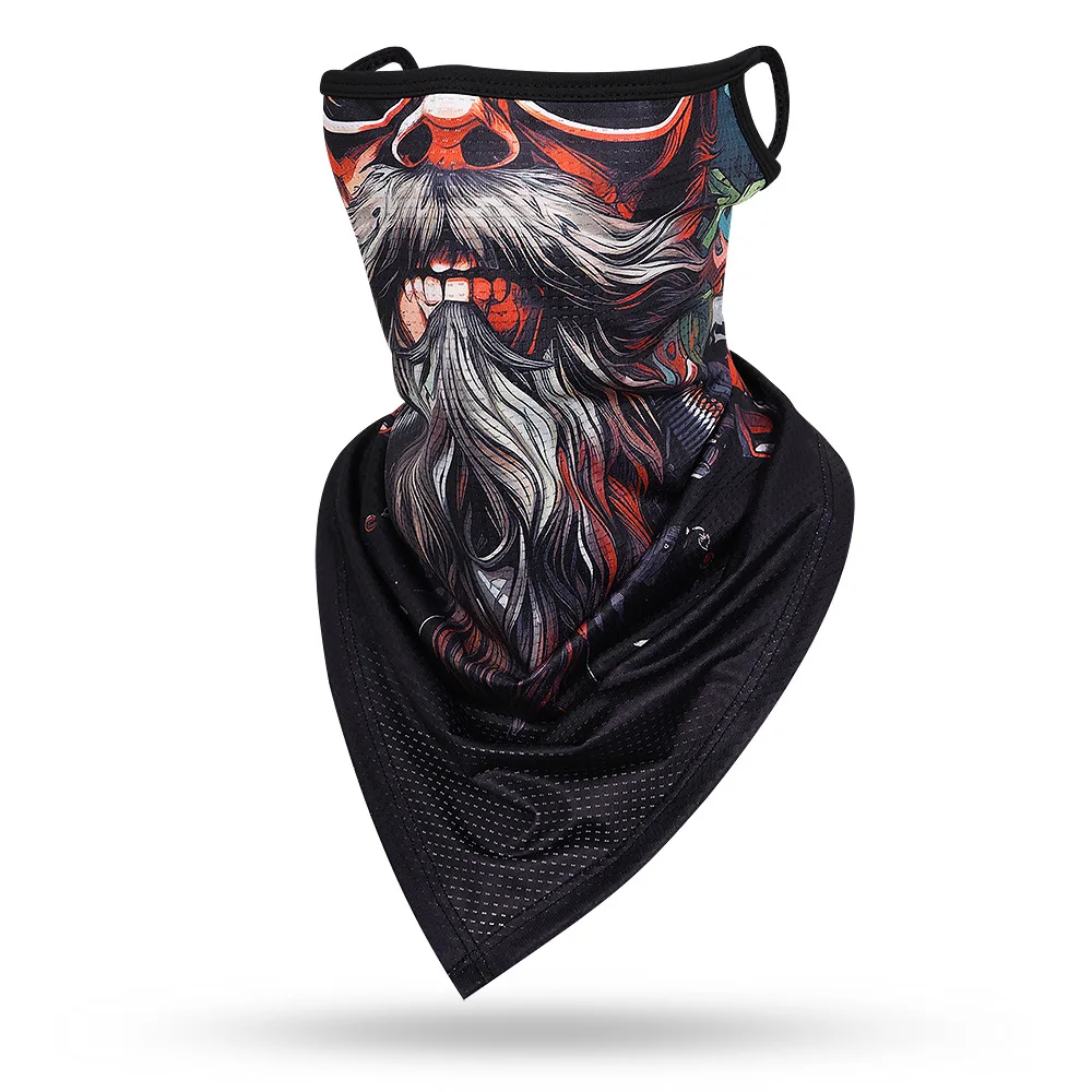 Multi-function Face Scarf, Beard Skull Triangle Face Mask, Cycling Bandana, Earloops, Face Balaclava Cover, 3D Print, Sunscreen,