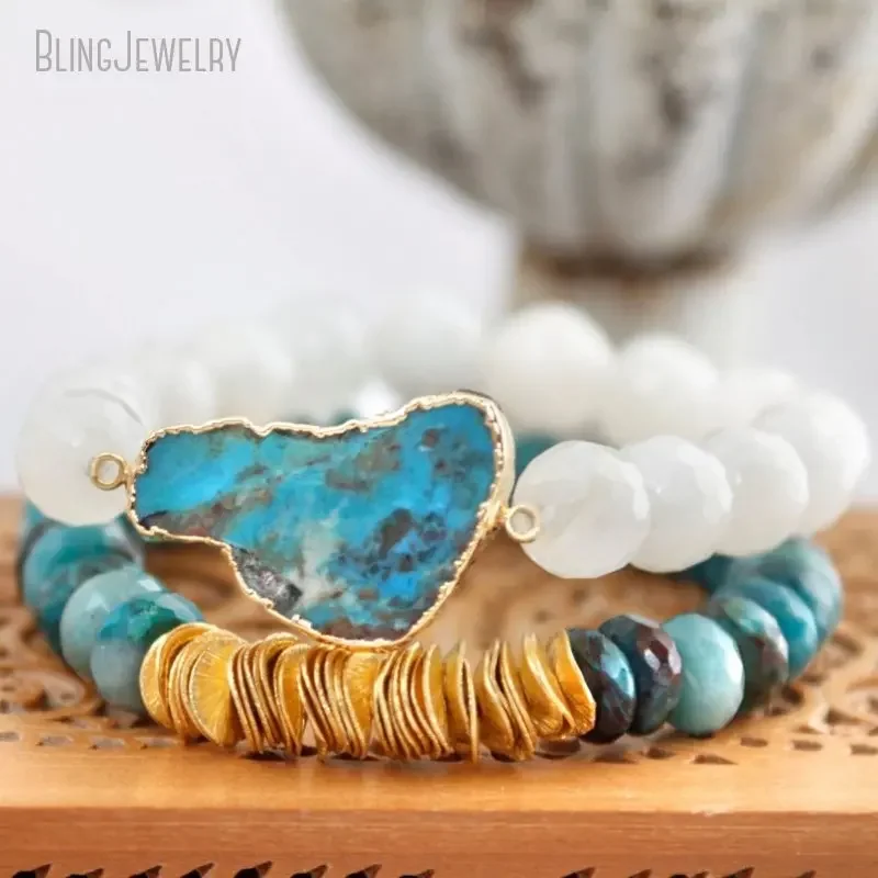 10pcs Ocean Jasper Gemstone Stone Gold Color Washer Disk Spacer Bead Stacking Stretch Bracelet Sea Sediment Women Boho Jewelry