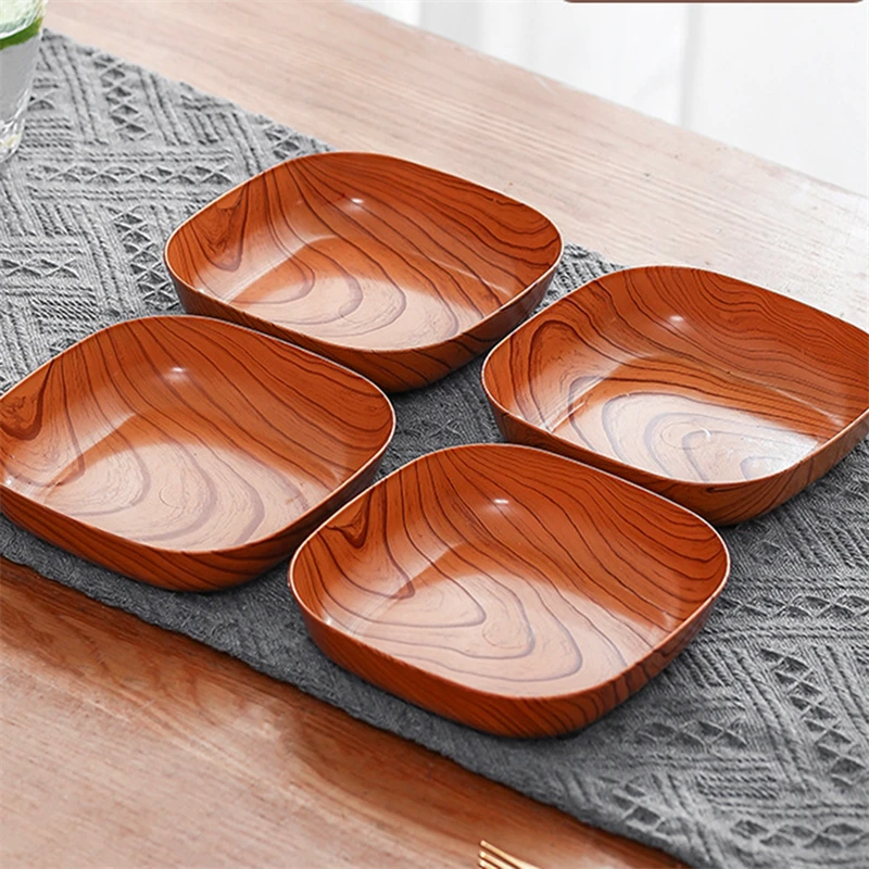 Creative Imitation Wood Plastic Dumpling Plate Vinegar Dish Home Sushi Breakfast Dried Fruit Snack Snack Tray Bone Spitting Dish