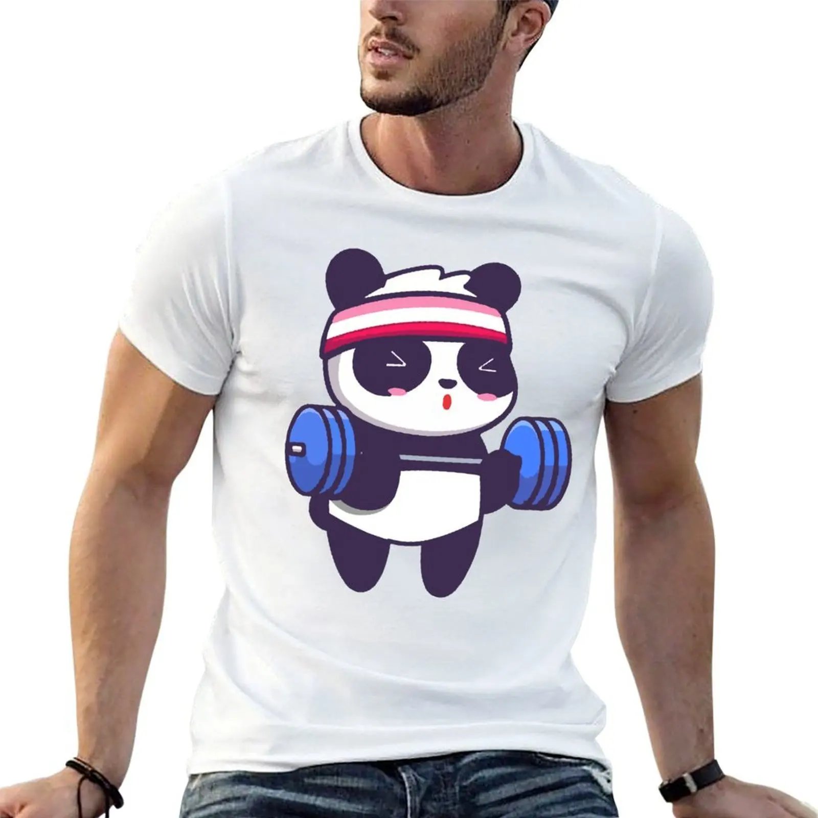 

cute panda training-cute panda bear workout training funny T-Shirt t shirt man plain t shirt for man 100 percent cotton T-Shirt