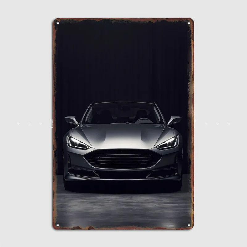 Sleek Silver Sedan Front View Poster Metal Custom Sign Indoor Decor Pub Car Club Room Decoration Bar Posters Home Wall Decor