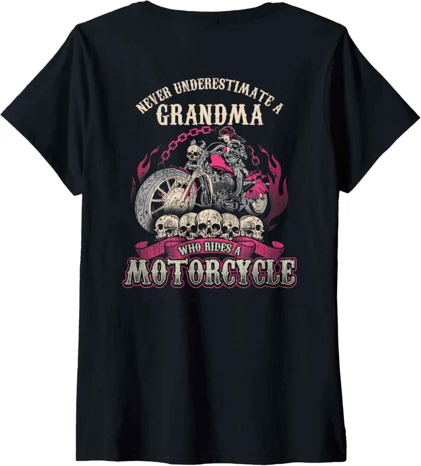 

Womens Grandma Biker Chick Never Underestimate Motorcycle Shirt V-Neck T-Shirt,100% cotton