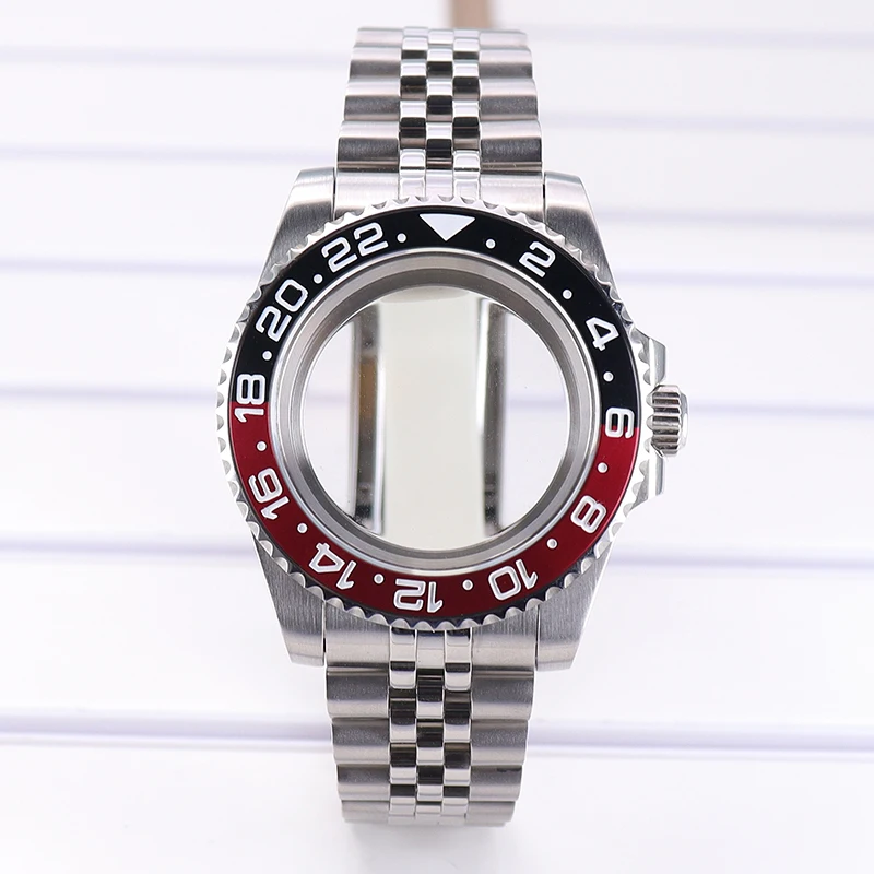 40mm Watch Case Jubilee Bracelet Red Line GMT Firefighter Sapphire Glass For Seiko Nh35/36 Eta 2824 Miyota 8215 Movement 28.5mm