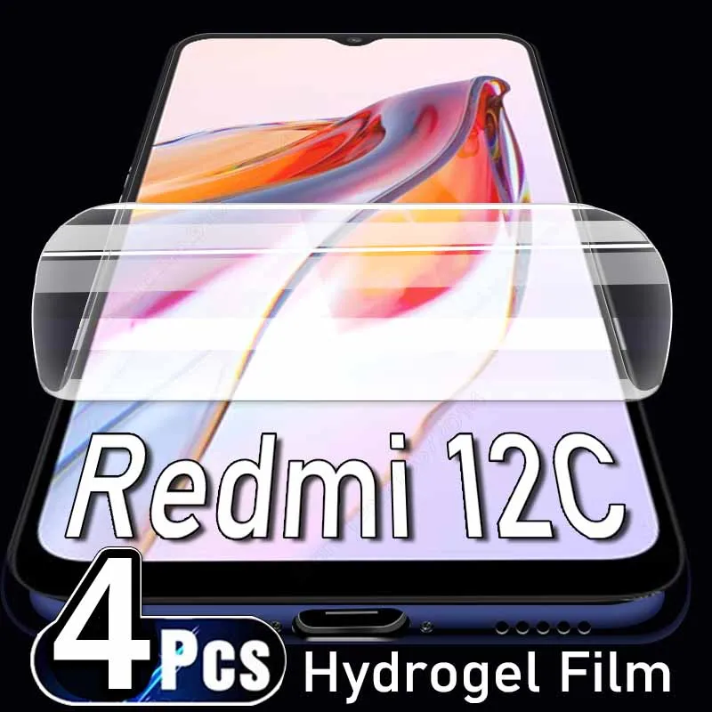 4PCS Hydrogel Film For Xiaomi Redmi 12C 12 9C 9 10A 10 2022 10C Turbo 3 13C Screen Protector Redmi A3 A1 A2 Plus K40 K50 K60 Pro