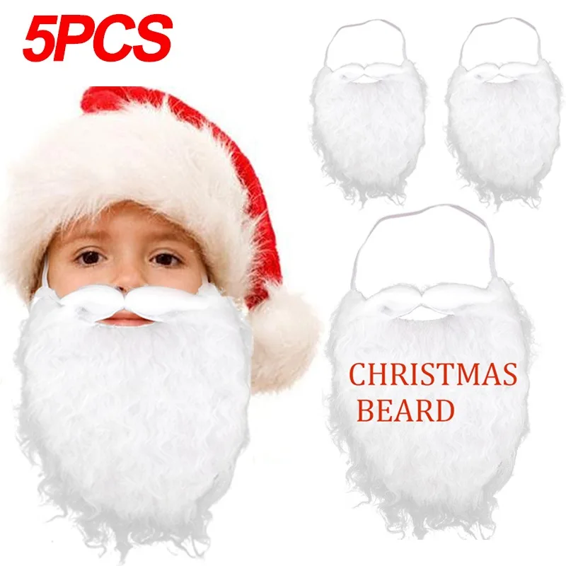 5/1PCS Santa Claus Beard Xmas Simulated Beard White Beard Decorative Christmas Cosplay Costume Prop Xmas Party Decor Supplies