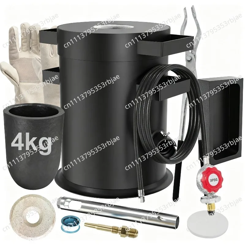 4/6KG gas furnace for gold, copper & aluminum melting, with crucible, tongs, gloves, ingot mold