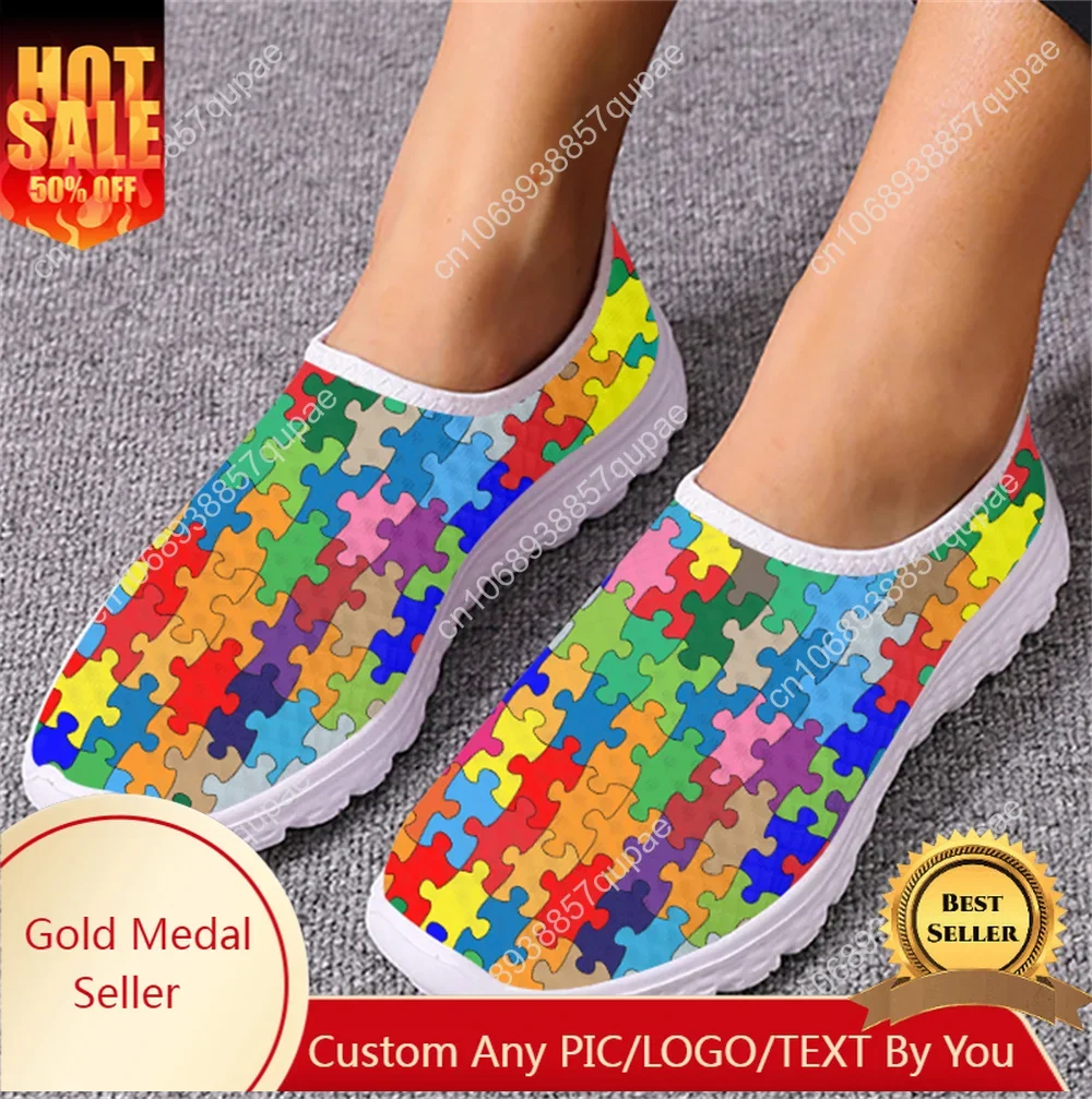 

INSTANTARTS Colorful Autism Cancer Awareness Casual Flats for Womens Mens Teenager Round Toe Mesh Sneakers Slip-on Loafers 2023