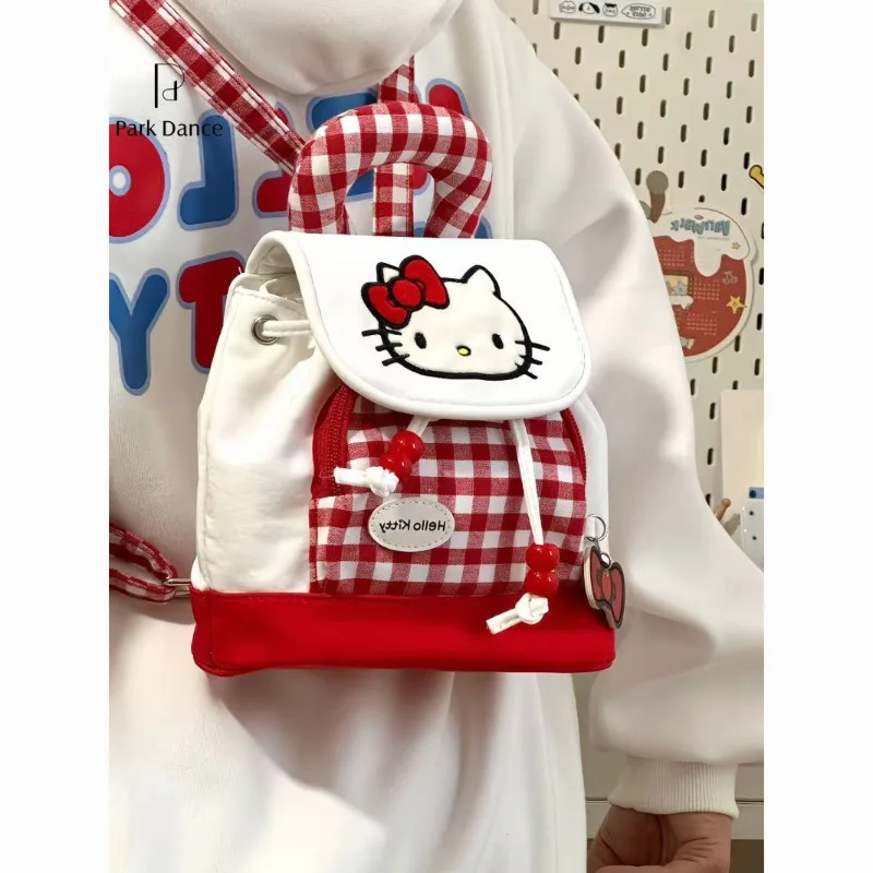 

Hello Kitty Bag Handheld Drawstring Style Red Checks Cartoon Backpack Fashion Delicate Versatile Trend Backpack Cute