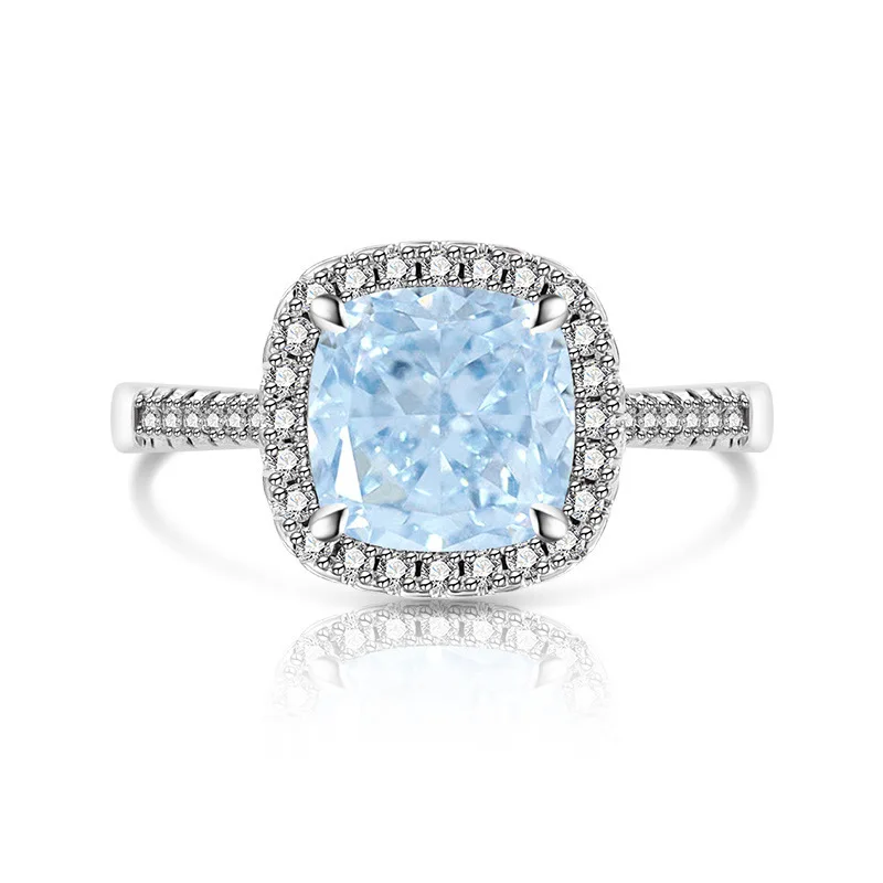 925 Sterling Silver Stylish and Simple Ice Flower Cut Princess Square Bag Zircon Ring Birthday Party Anniversary Gift