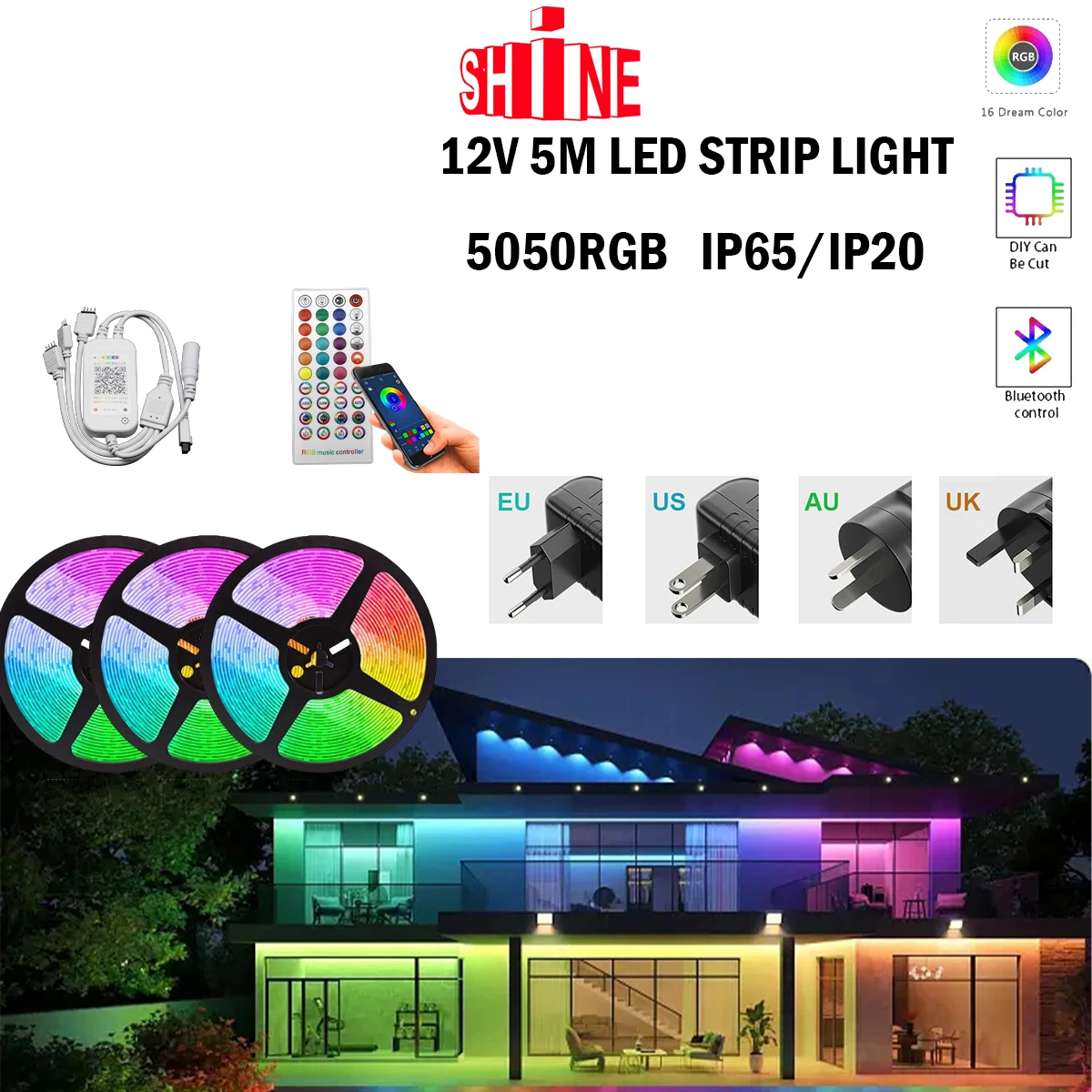 

LED Light Strips IP65/IP20 Bluetooth Controller Flexible RGB 5050 Decoration BackLight Lamp Night light Luminous String Bedroom