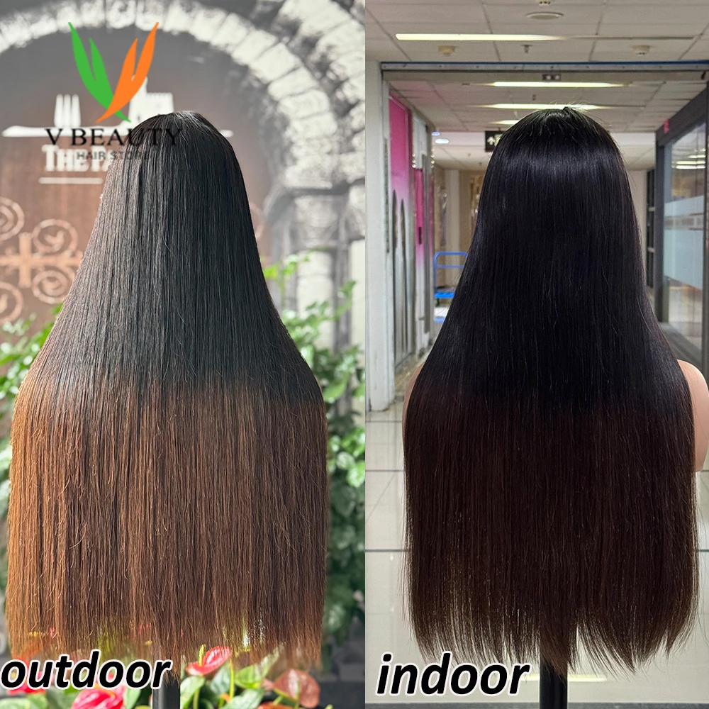 V Beauty 2X6 HD Kant 1BT4 Bob Pruik Dubbelgetrokken Ruw Menselijk Haar Pruik voor Vrouwen Ombre Vietnamese Ruwe Menselijk Haar Steil Natuurlijk