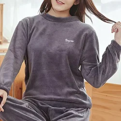 2024 Autumn/Winter Casual Women's Velvet Pajama Round Neck Set Loose Warm Top Elastic Pants Home Warm Wool Set