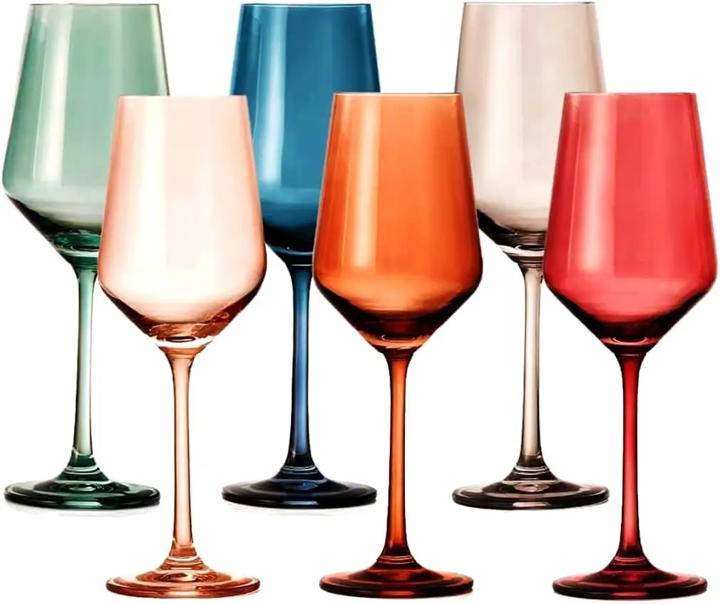 

Colored Crystal Wine Glasses Set of 6, 12oz Stemless Pastel Cocktail Glasses, Unique Gift for Women