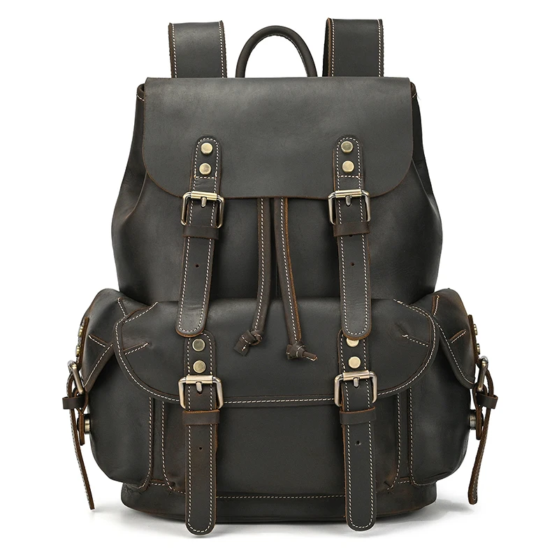 

High Fashion Men's Leather Backpack Genuine Leather Male Laptop Backpack 15 16 17.3 Inch Bagpack Travel Bag Vintage Man Backpack