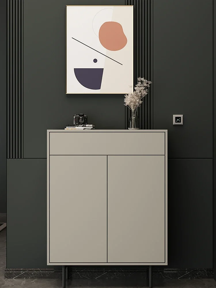 Simple modern shoe cabinet, minimalist champagne gray partition entryway cabinet, foyer cabinet