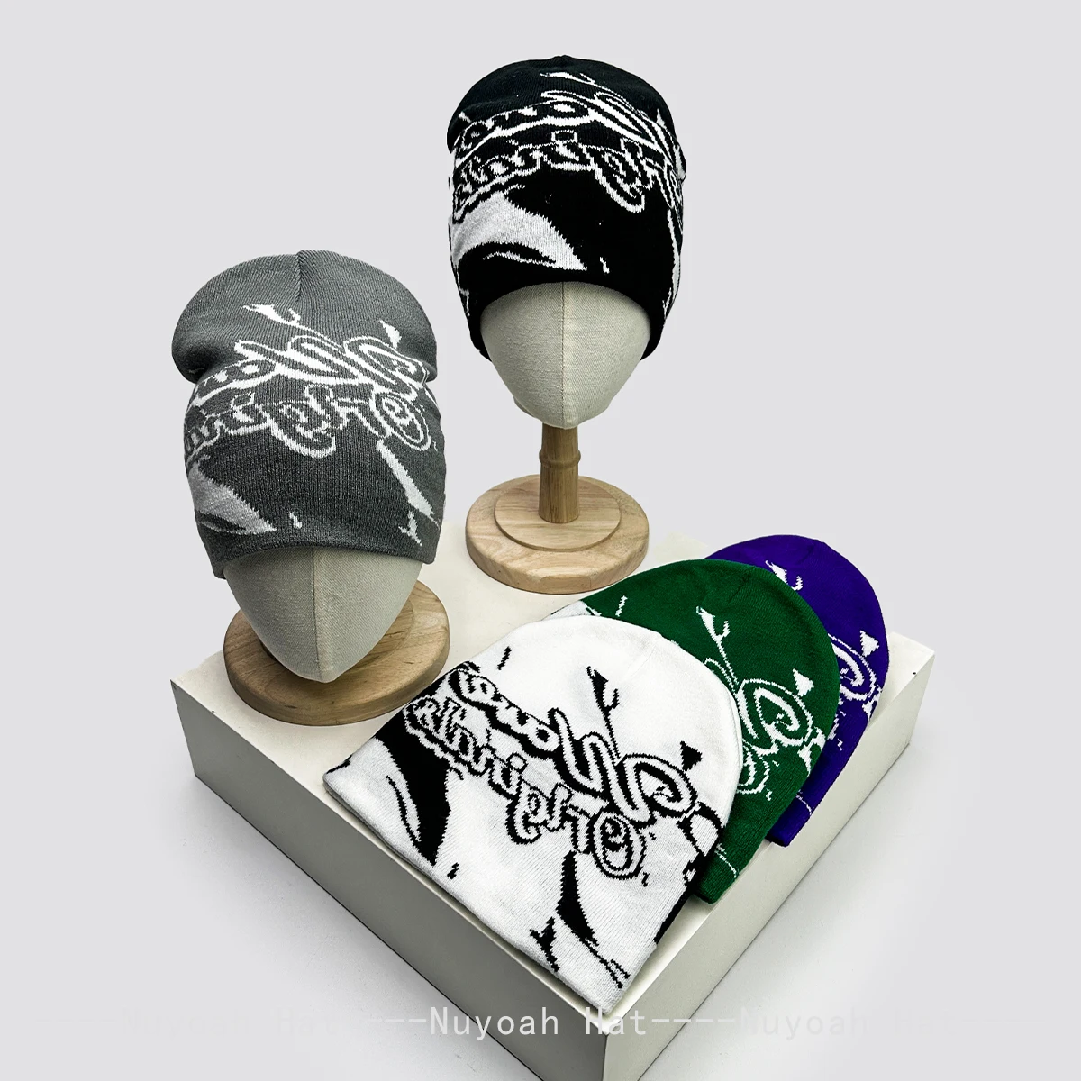 

New Men Women Hip-hop Jacquard Letters Knitted Hats Warm American Street Fashion Beanies Personal Versatile Double Sided Wear