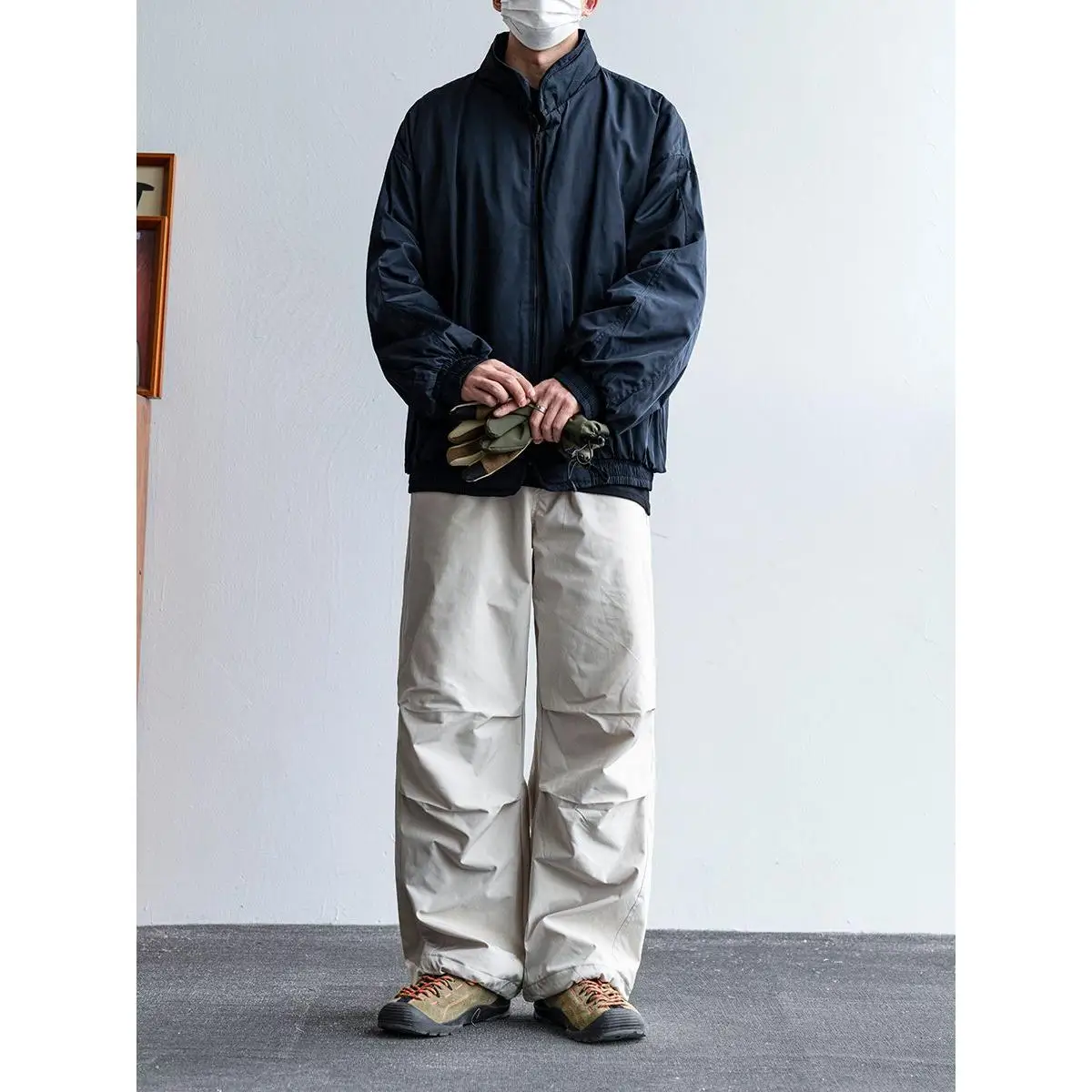 Winter New Wide Fit Stand Collar Loose Cotton Jacket Men's Functional Simple Warm Casual Coat Polyester Fiber Long Sleeve Zipper