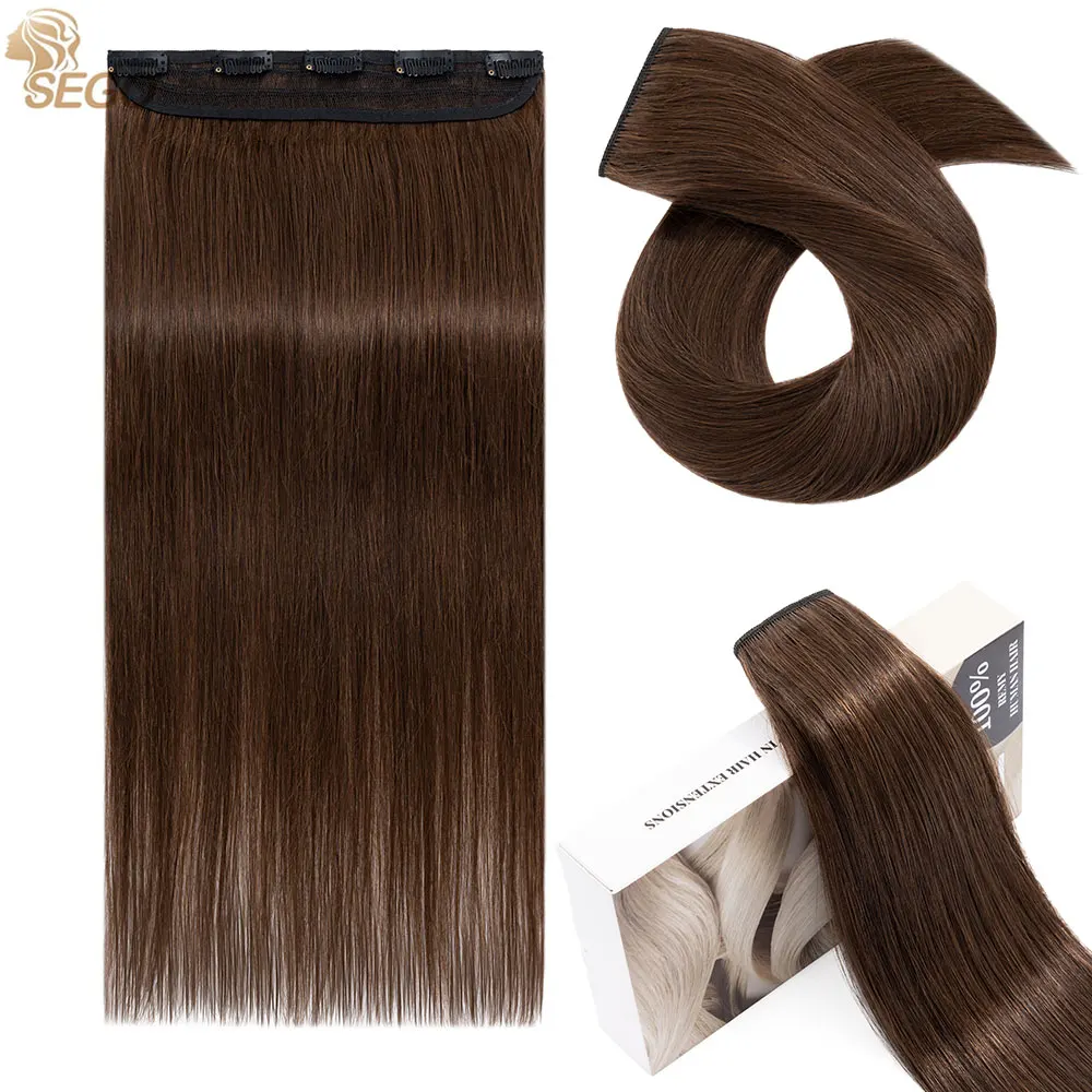 SEGO One Piece Clip in Human Hair Extensions 100% Real Human Hair 5 Clips 3/4 Full Head Hair Extension Women Adding Hair Volume