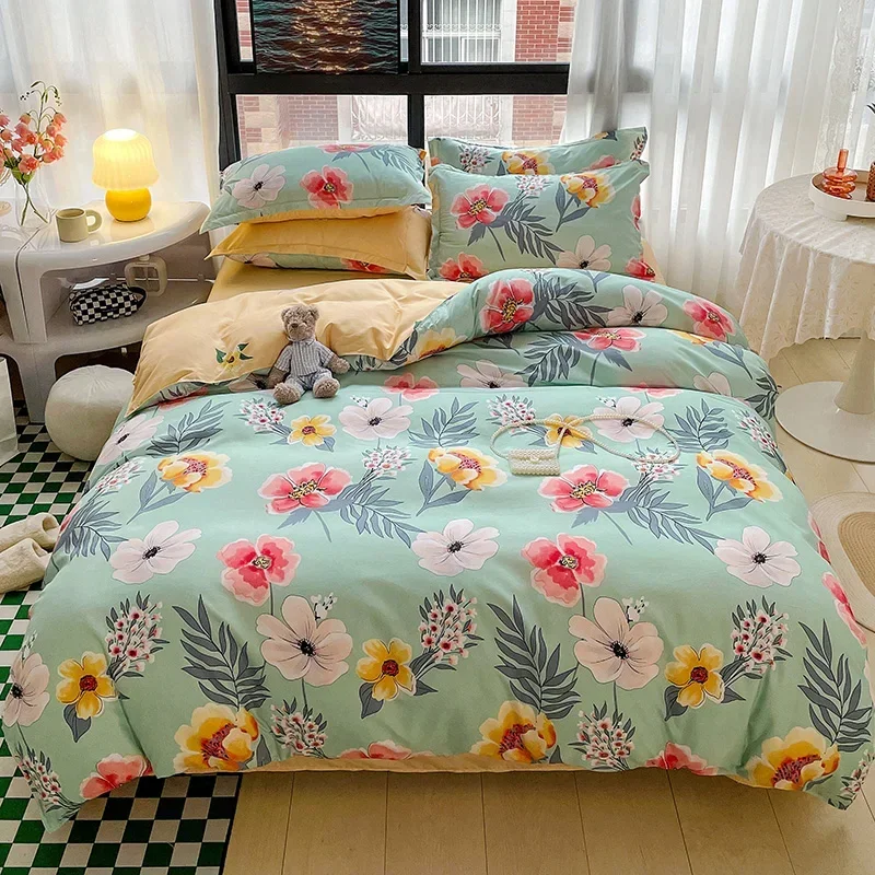 Tropical Floral Bedding Set Soft White Red Flower Printed Duvet Covers Tree Leaves Pattern Hawaii Home Bedding with Zipper 3Pcs