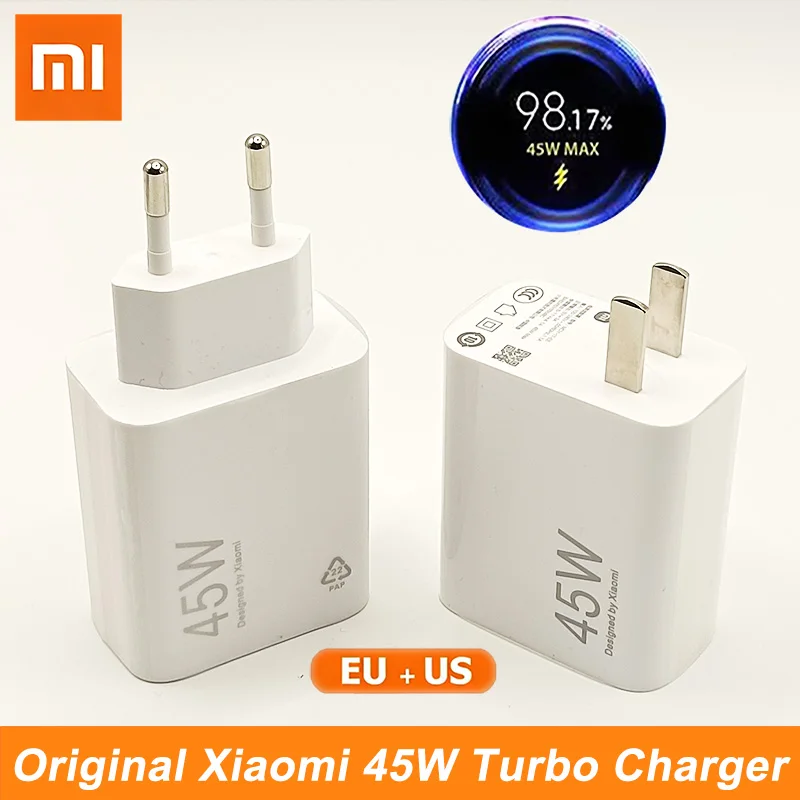 

Оригинальное зарядное устройство Xiaomi 45W EU/US с быстрой зарядкой Turbo и кабелем Type-C 6A для Mi 15, 14, Redmi 15C, Poco C85x, M8, Pad X1, M1, Pad 8