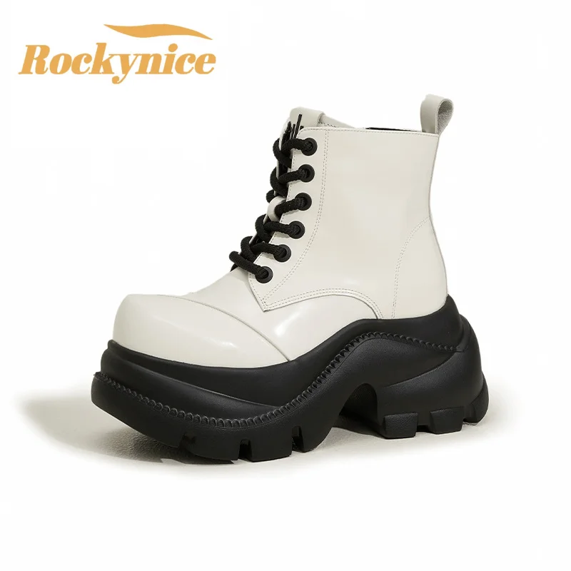 

New Autumn Winter Women Ankle Boots Lace-up Thick Platform Leather Motorcycle Shoes Gothic Style High Heels Women's Short Boots