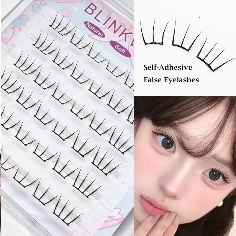 ขนตาปลอมแบบไม่ต้องใช้กาว ไม่ต้องใช้กาว ขนตาไอดอลแบบใช้ซ้ำได้เกาหลีรูปตัว U ธรรมชาติการต่อขนตาแบบมีกาวในตัว