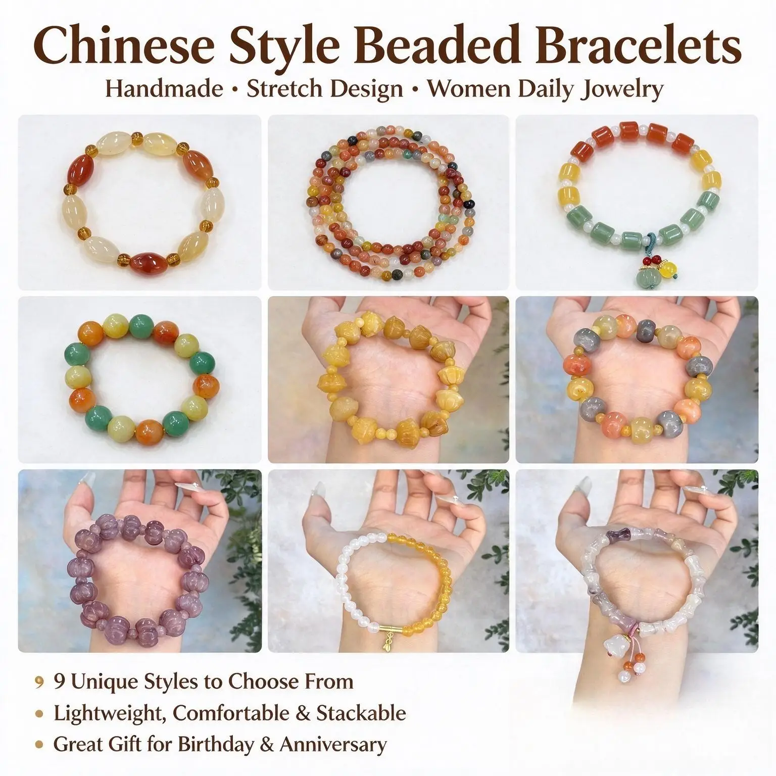 Handmade Natural Crystal Beaded Bracelets for Women Colorful Gemstone Bracelet Vintage Boho Jewelry Unique Gift for Girls