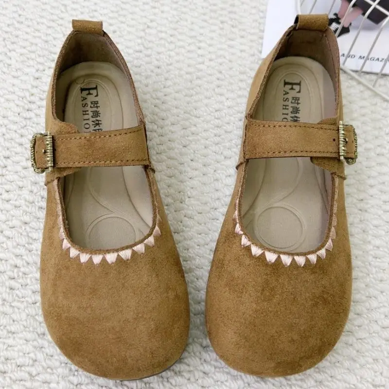 

Comfortable women's Mary Jane Flats Non-slip Flock Shallow Mouth Loafers 2026 Summer Mom Commute Shoes