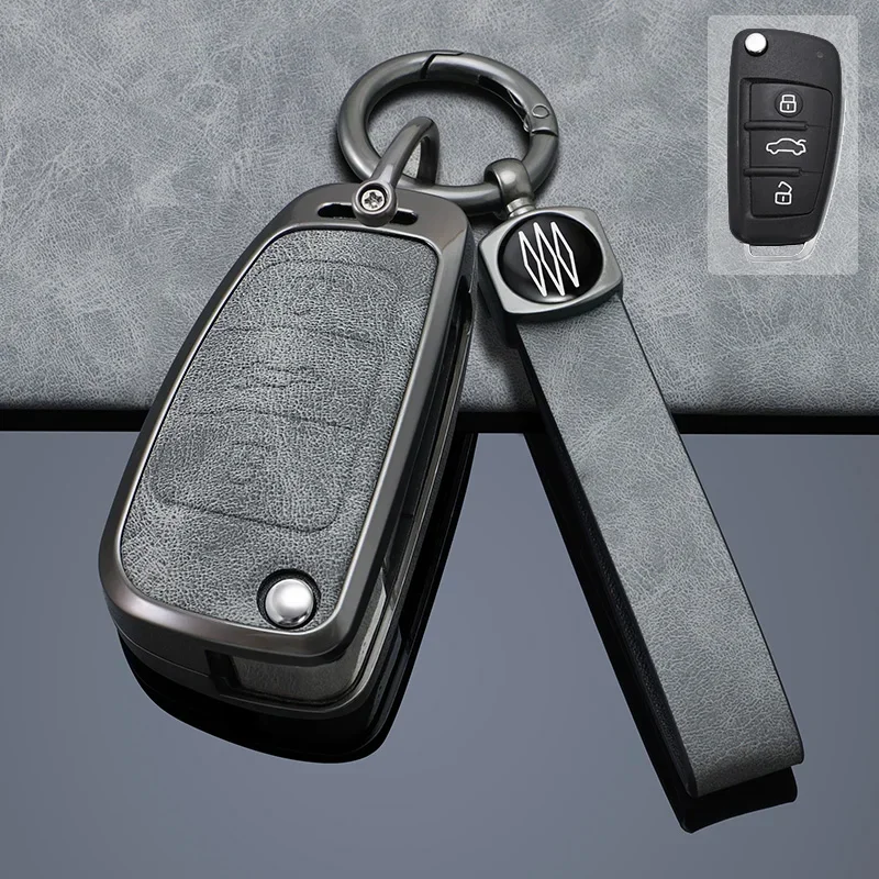 

For Audi Car key case a1 a3 a4 a5 a6 a7 a8 q3 q5 q7 r8 c5 c6 tt s3 s5 s6 s4 rs5 rs6 2003-2015 Zinc Alloy + Leather Flip Remote