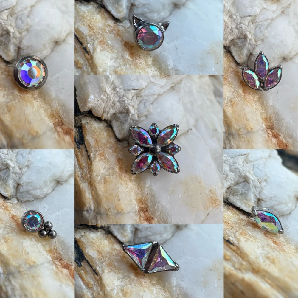 16G Implant Grade Titanium ASTM F136 Internal Thread AB Colors Series with CZ Cartilage Helix Ear Rings Piercing Body Jewelry