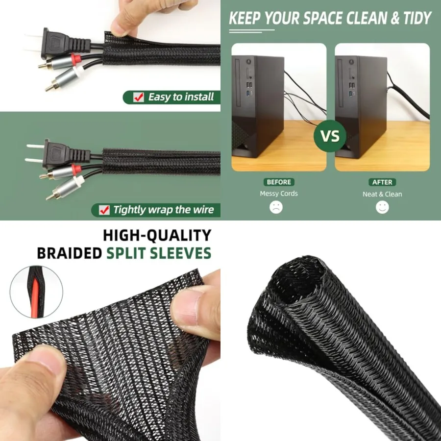 

Split Wire Loom Tubing, Cable Protector Sleeve, Braided Cable Management for TV/Computer/Home Theater/Engine Bay, Cord Protecto