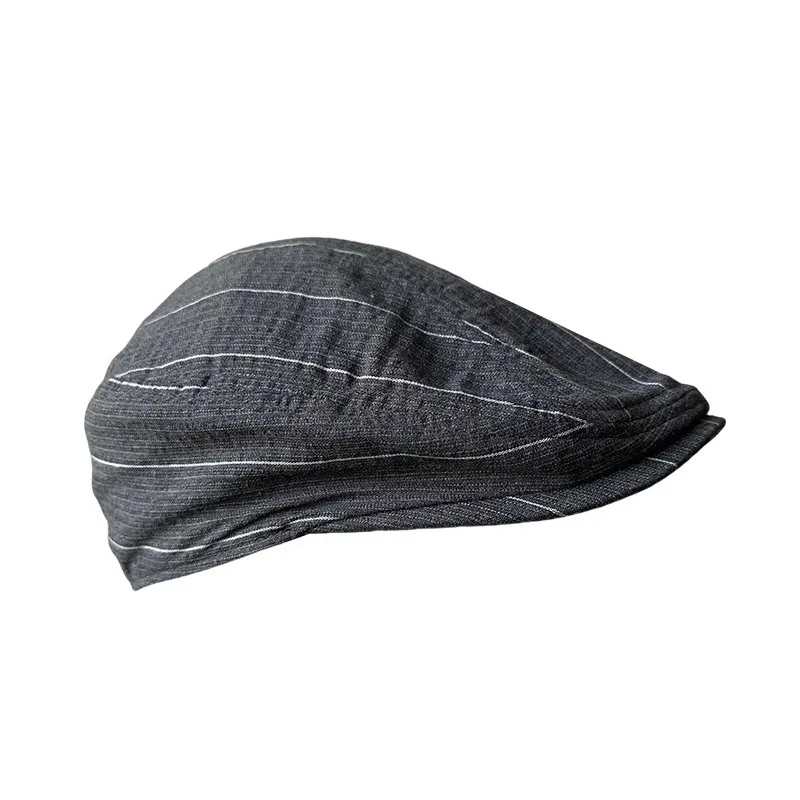 Spring And Summer Linen Casual Men Flat Summer Linen Beret Hat Woman Dark Gray Striped Breathable Cap Duckbill Driving Hats 026