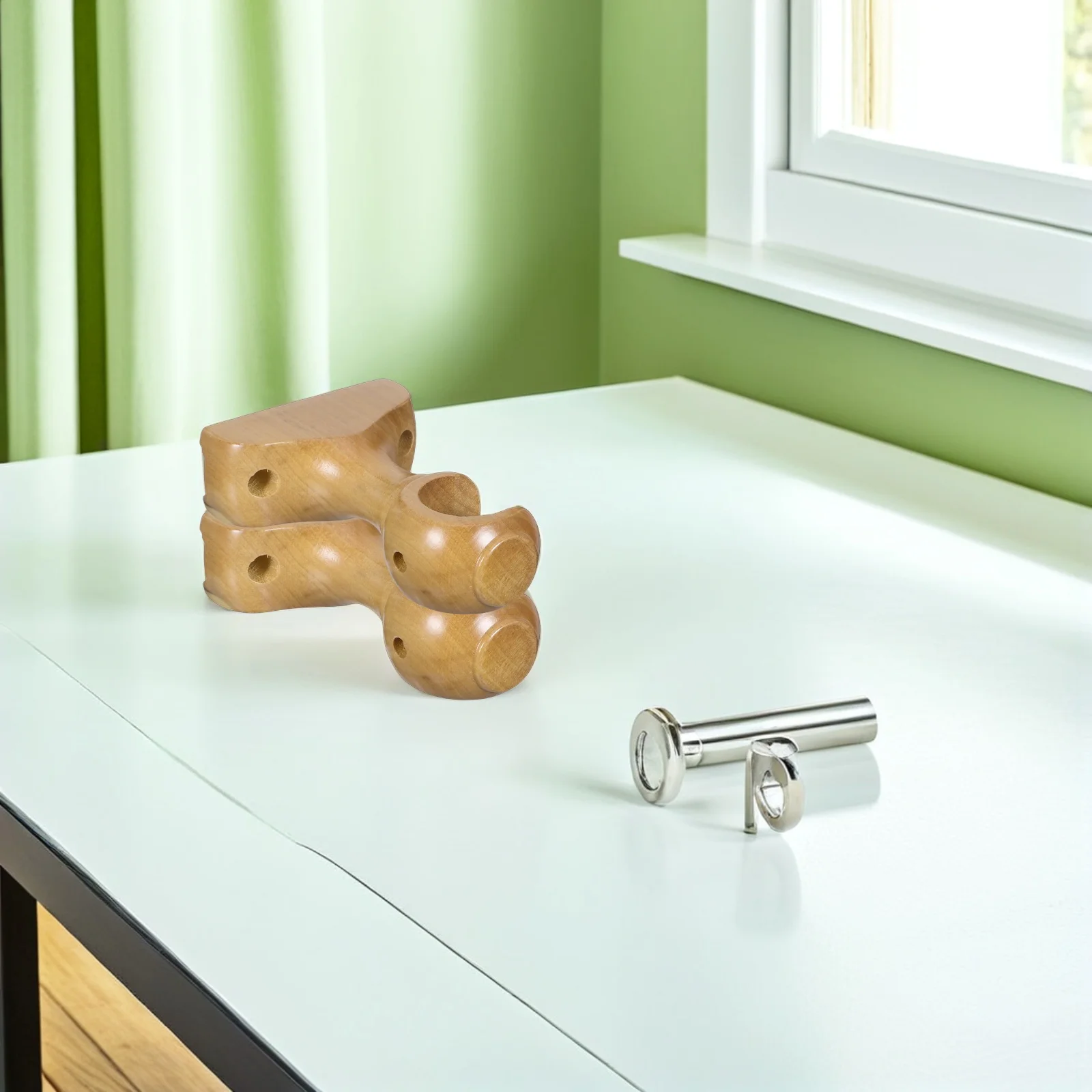 

2pcs Wood Curtain Rod Brackets Natural Solid Wood Heavy Duty Support Easy Install Wall Ceiling Mount For Home Office Bathroom