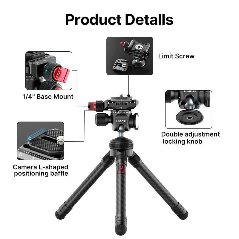 Ulanzi MT-28 Carbon Fiber Tripod U-120 Panoramic Ballhead kit 1/4\'\' Tripod Monopod  with cold shoe Portable Vlog Tripod