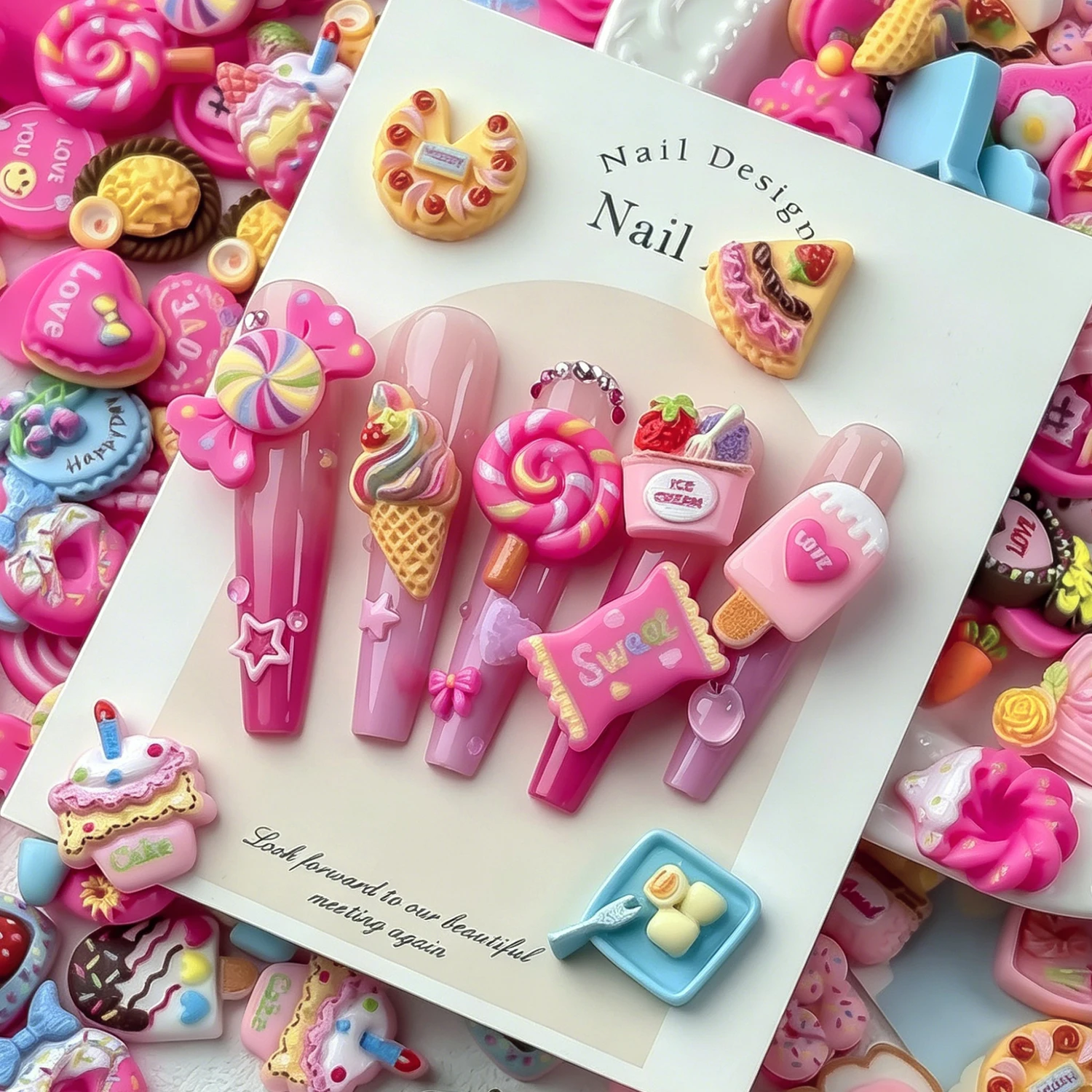 50 Stück 3D Gemischte Dessert-Kuchen Nagelcharms Cartoon Eiscreme Donut Süßigkeiten Nagelkunst Dekoration DIY Bastelbedarf Handyhülle Maniküre-Teile – Detail 3