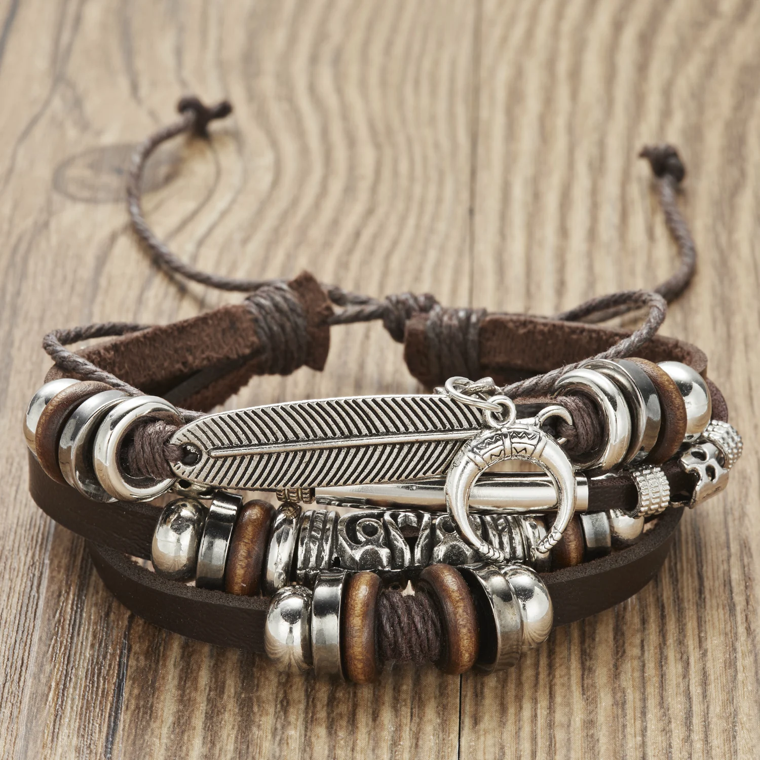 Trendy Leather Bracelets Men Women Vintage Brown Multilayer Braided Rope Bracelets Charm Wrap Wristbands Jewelry Pulsera Hombre