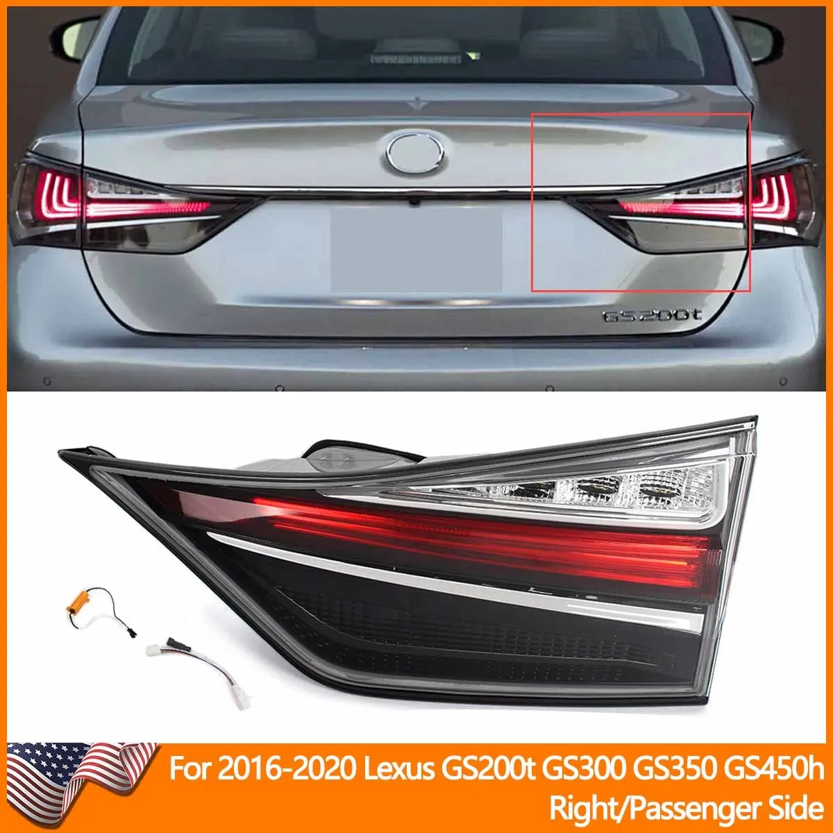 Right Passenger Inner Tail Light For Lexus GS350 GS300 GS250 Sedan 4-Door 2016 2017 2018 2019 2020 Rear Lamp Direct Replacement