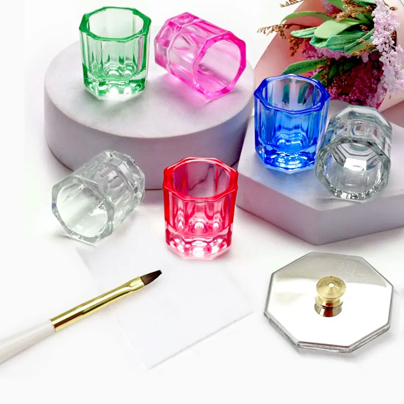 كريستال زجاج أكريليك مسحوق كوب أظافر سائل ملون واضح غطاء طبق وعاء حامل الأكواب معدات الحاويات للمحترفين