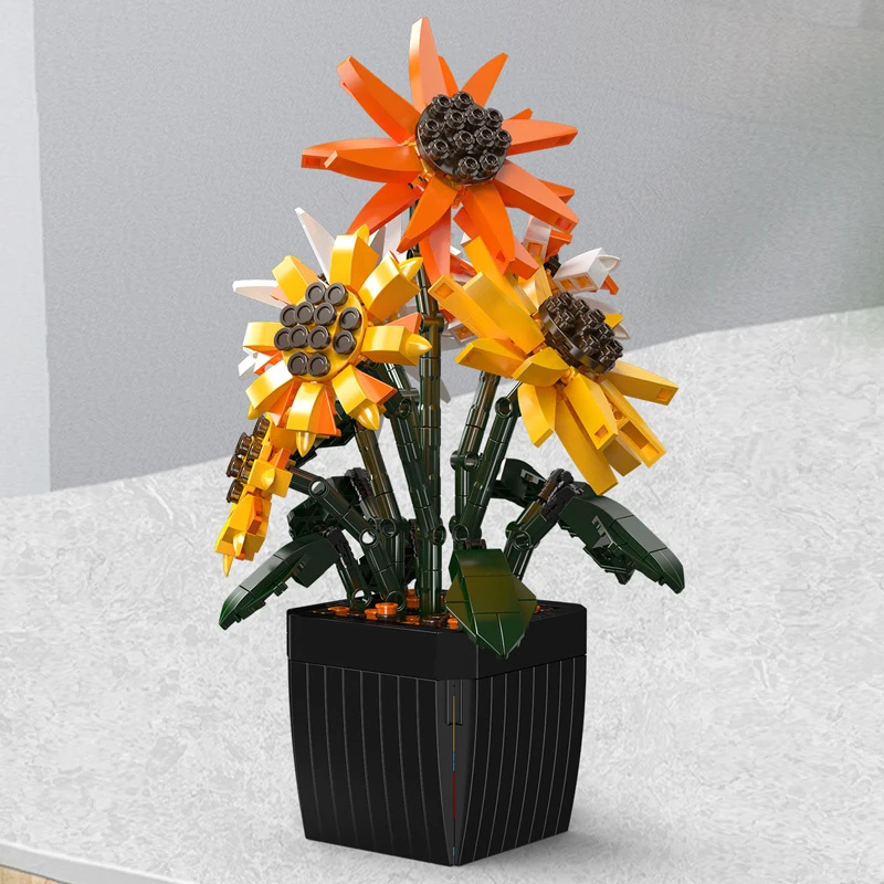 Mould King 24111 ramo de flores de juguete, conjunto de bloques de construcción de girasol MOC, decoración, juego de ladrillos de flores, regalo de Navidad para niños