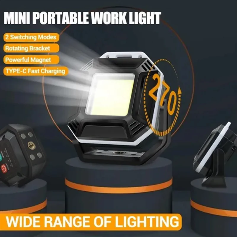 Multifunctional Portable Keychain LED Flashlight Type-c Rechargeable Lantern with Magnet Camping Fishing Outdoors Work Lights