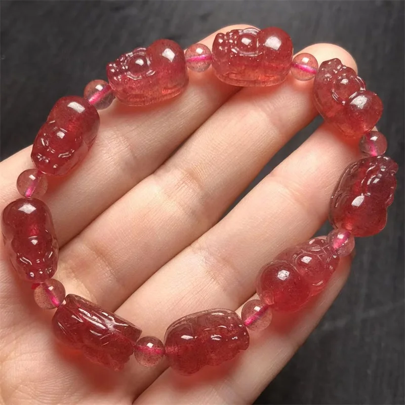 Natural Strawberry Quartz Pixiu Bracelet Fashion Gemstone Crystal Jewelry Bangle For Women Healing Bohemia Holiday Gift 1pcs